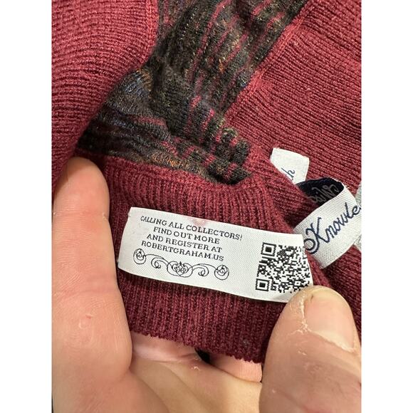 Robert Graham Red Black Wool Blend Cardigan Size Small Striped Knit - Picture 4 of 10